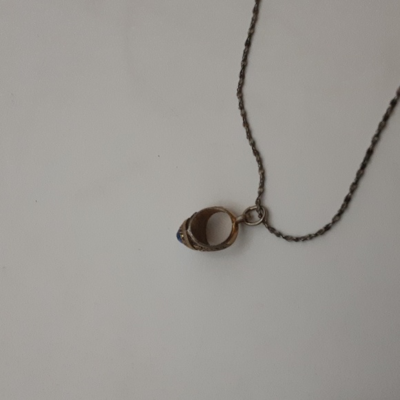 Vintage 1984 Miniature Cjass Ring Pendant/Charm Goldtone Blue Stone - Picture 4 of 6